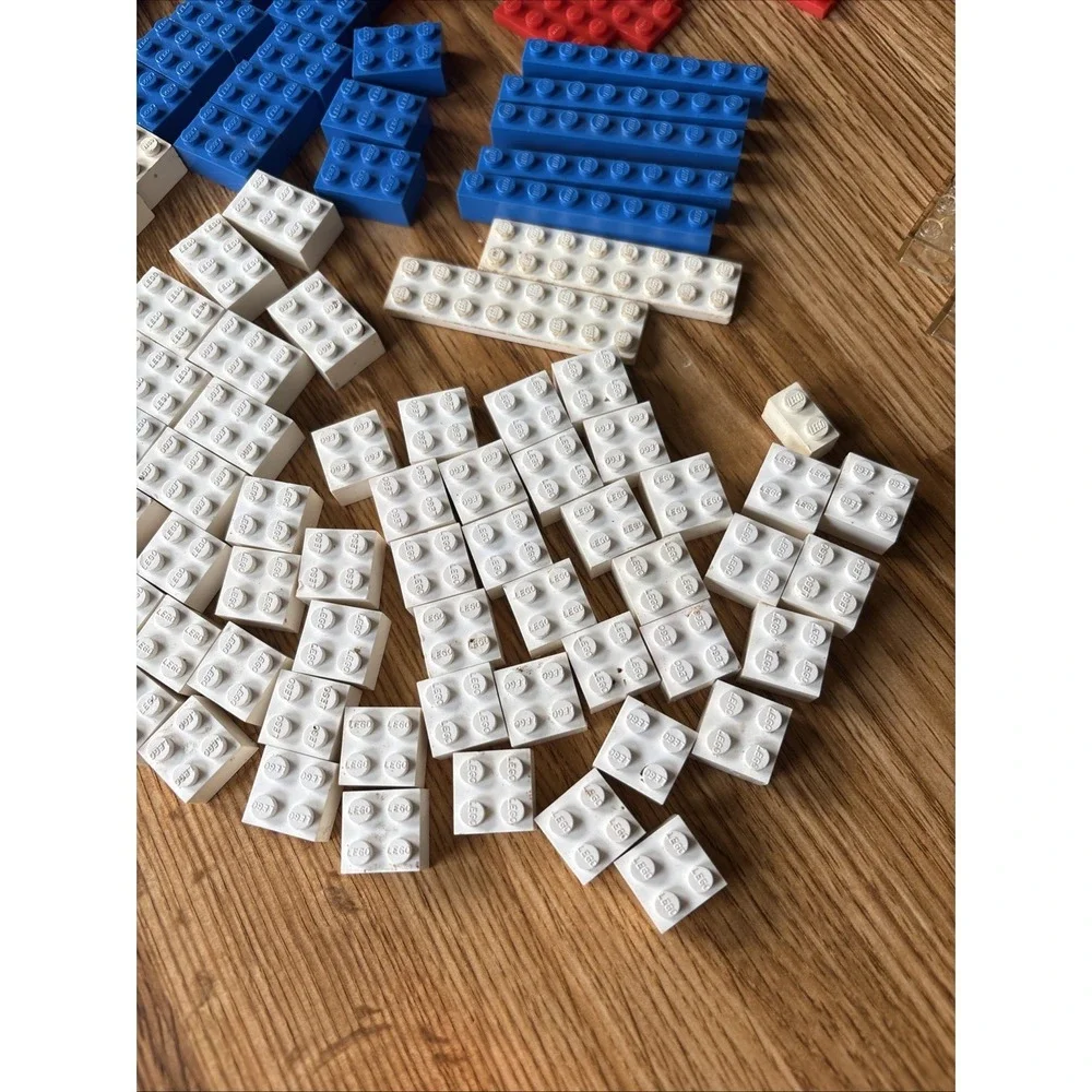 Vintage LEGO 150 Pieces Various Bricks Mostly Pat Pend Red White Blue 1958-1962